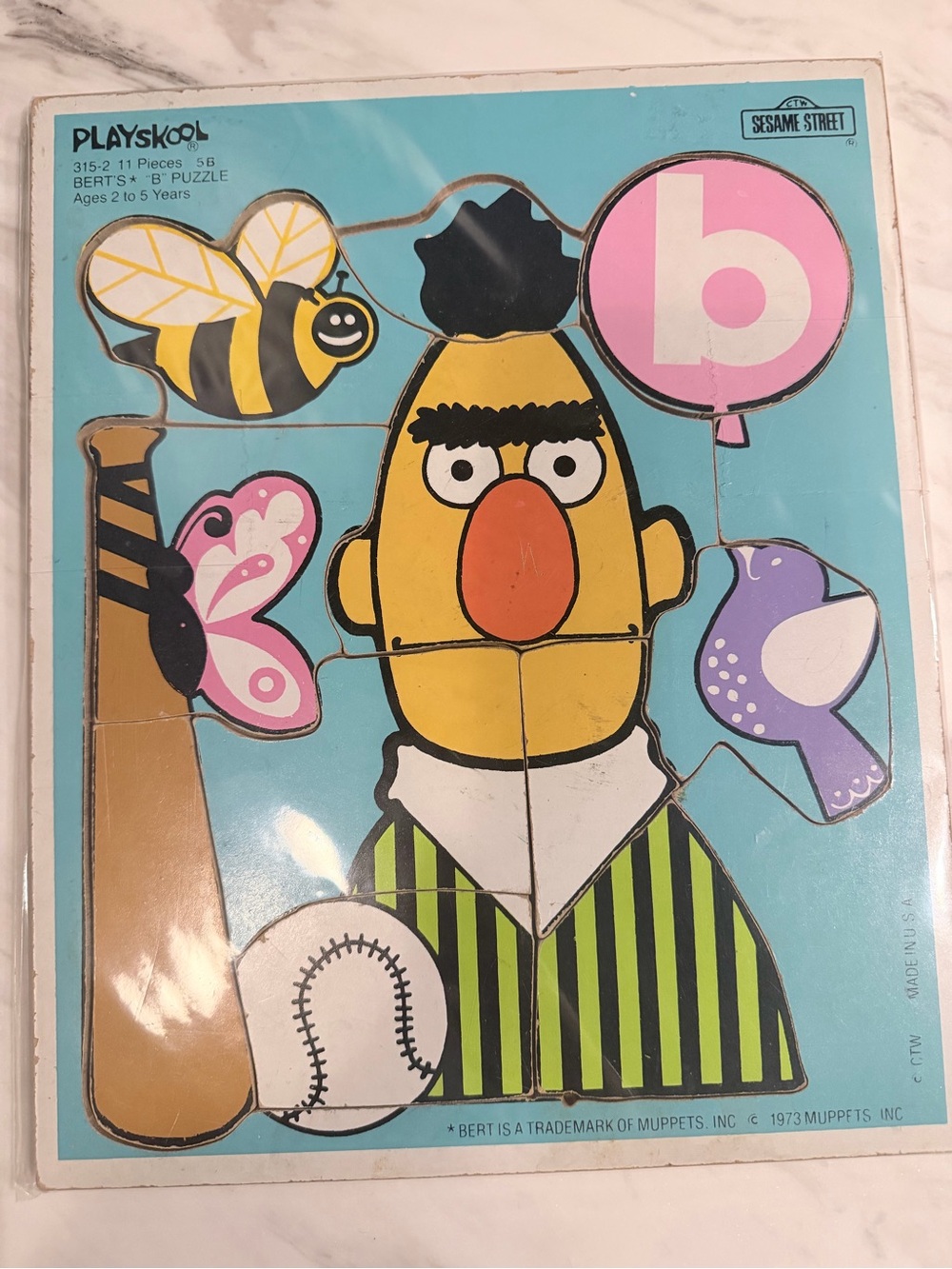 Playskool Sesame Street Bert Wooden Puzzle - Yellow, Pink, Blue